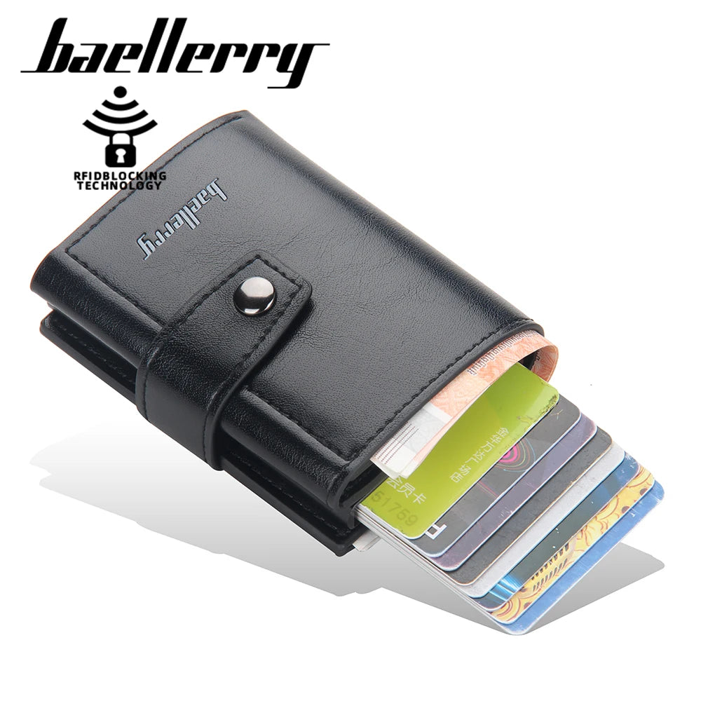 New RFID Blocking Protection Men Wallet ID Credit Card Holder  Leather Metal Aluminum Business Bank Cardholder Purse