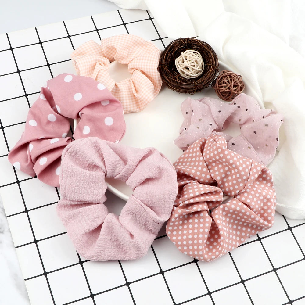 5Pcs/Lot Girl Pink Red Hair Band Accessories Fashion Large Hair Ties Solid Color Elastic Scrunchies For Women Ponytail Hairstyle