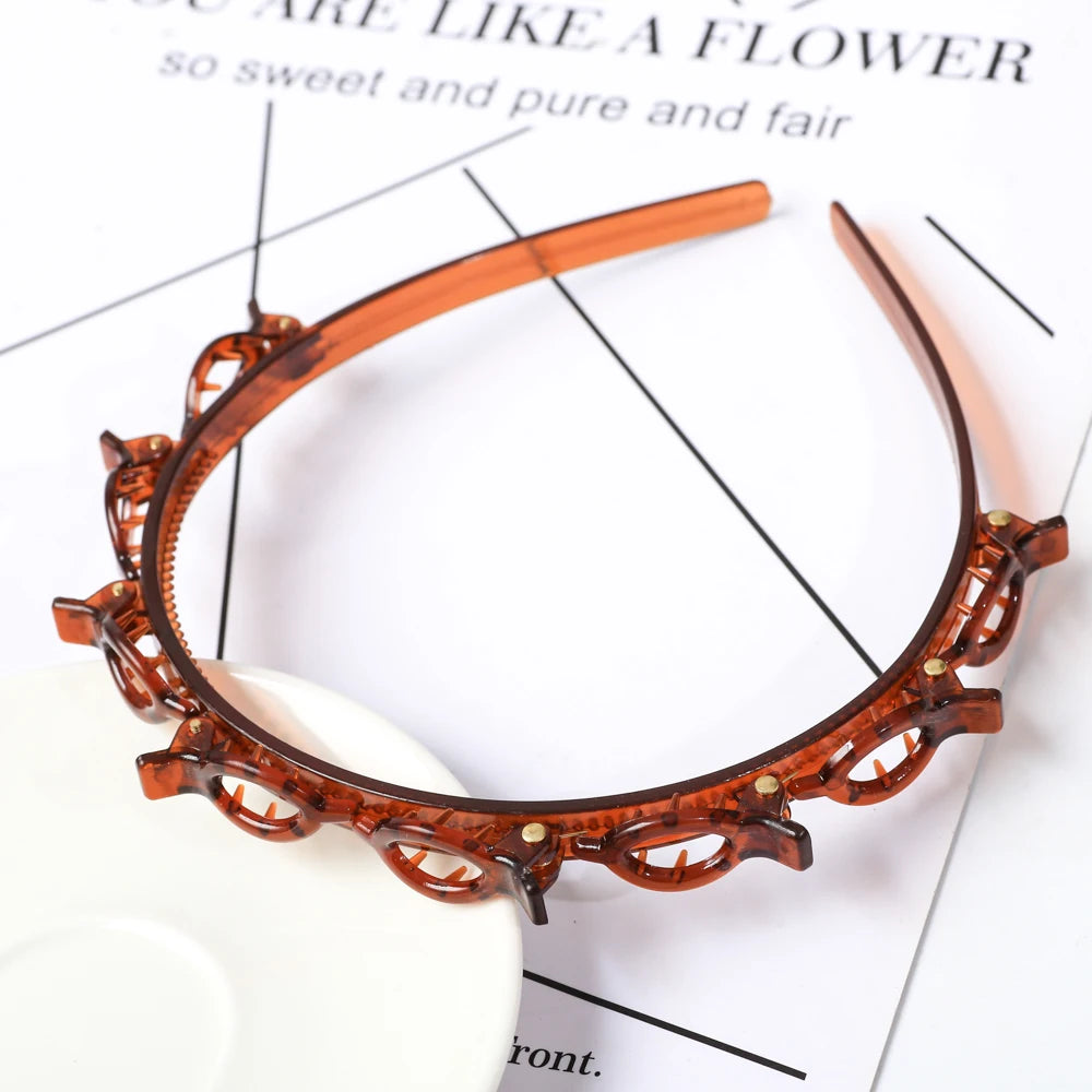 Double Layer Bands Clip Hairbands Fashion Plastic Braided Headband Punk New Knitting Womens Headwear Hair Accessories Pearl
