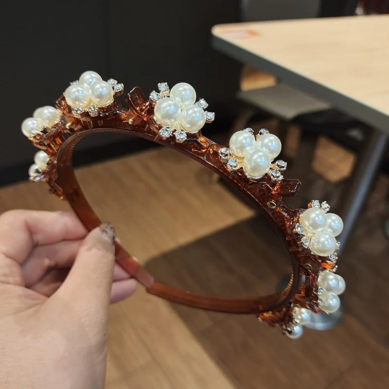 Double Layer Bands Clip Hairbands Fashion Plastic Braided Headband Punk New Knitting Womens Headwear Hair Accessories Pearl