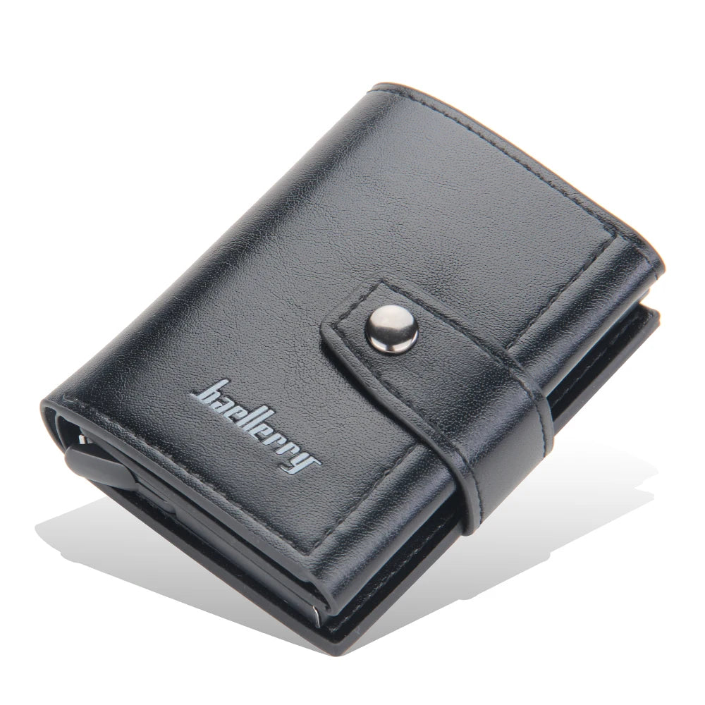 New RFID Blocking Protection Men Wallet ID Credit Card Holder  Leather Metal Aluminum Business Bank Cardholder Purse