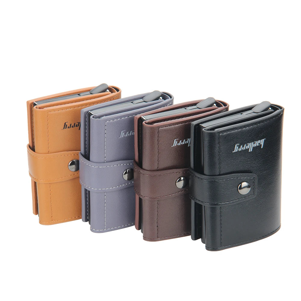 New RFID Blocking Protection Men Wallet ID Credit Card Holder  Leather Metal Aluminum Business Bank Cardholder Purse