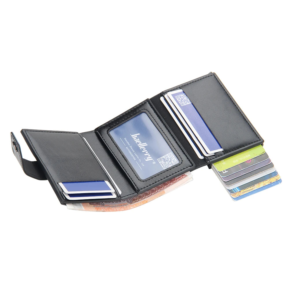 New RFID Blocking Protection Men Wallet ID Credit Card Holder  Leather Metal Aluminum Business Bank Cardholder Purse