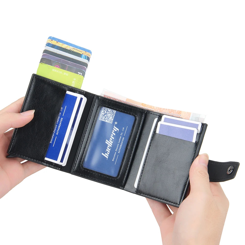 New RFID Blocking Protection Men Wallet ID Credit Card Holder  Leather Metal Aluminum Business Bank Cardholder Purse
