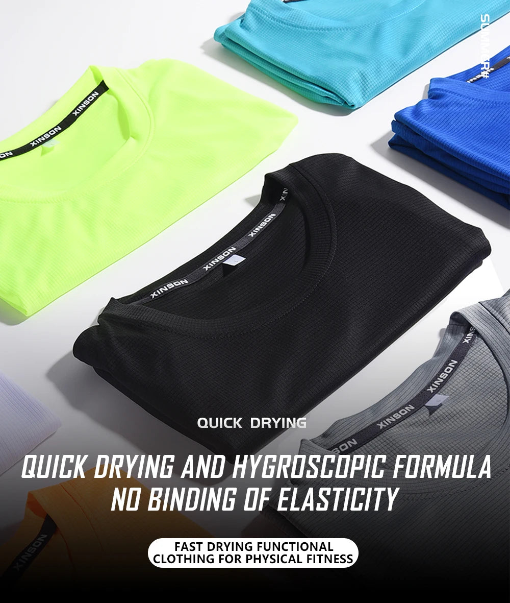 Polyester Sports Gym T Shirt Men Short Sleeve Dry Fit T-Shirt Lightweight Shirt Top Workout Fitness Training Running Shirt S-5XL