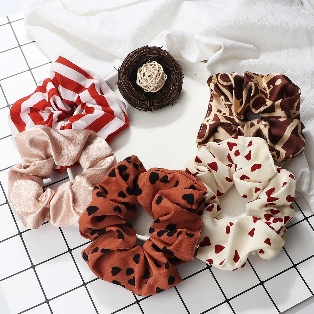 5Pcs/Lot Girl Pink Red Hair Band Accessories Fashion Large Hair Ties Solid Color Elastic Scrunchies For Women Ponytail Hairstyle