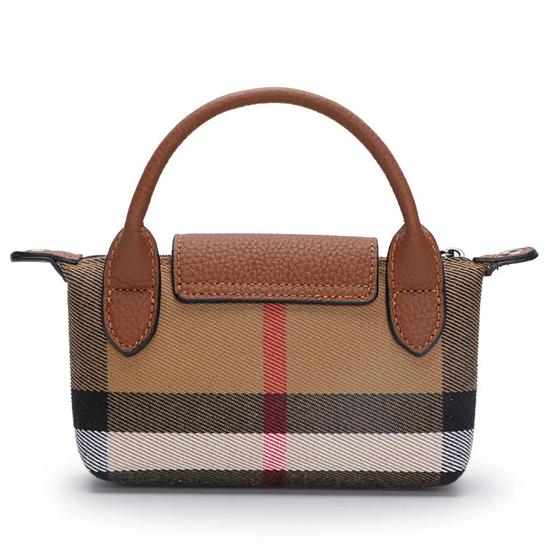 Aidrani  The new women's one shoulder crossbody bag is made of canvas and cowhide, with a high-end and elegant checkered pattern