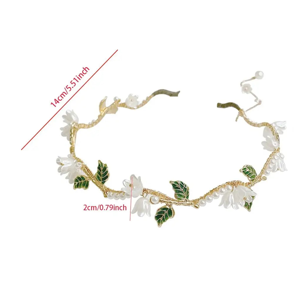 Korean Alloy Pearl Flower Headband Beads Tassel Wave Hair Band Woman Hair Accessories