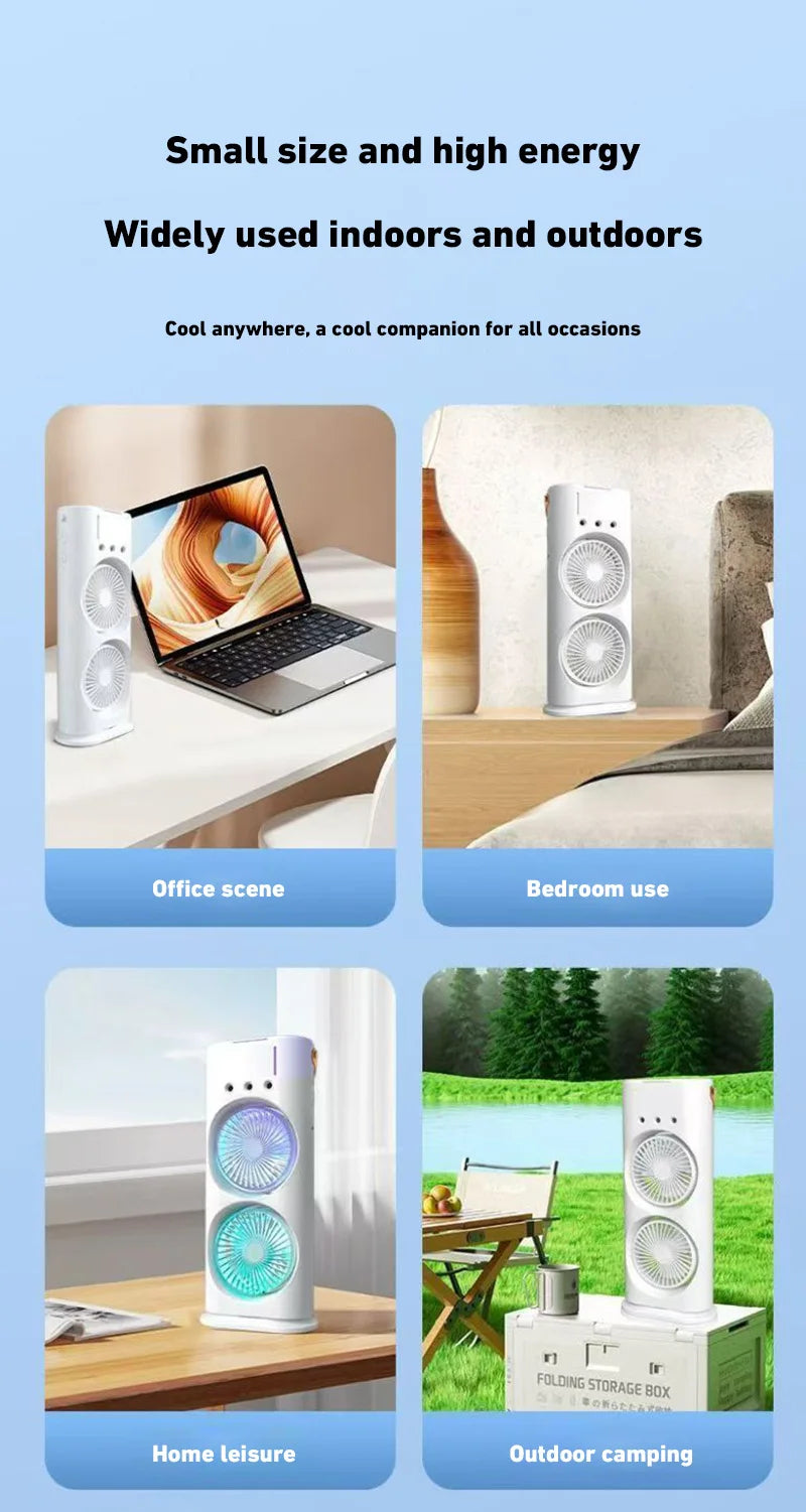 Xiaomi Double-Headed Spray Air Conditioner Fan 3 Speeds Rechargeable USB Desk Air Cooler Night Light with Remote for Office Home