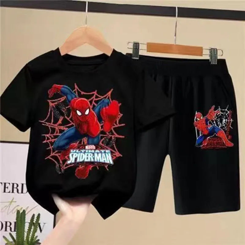 Children'S T-Shirts Spider-Man Set Aoger Spiderman Boys Summer Trend Baby Short Sleeve Shorts Two-Piece Set Kids Outfits Gifts ﻿
