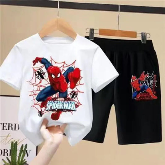 Children'S T-Shirts Spider-Man Set Aoger Spiderman Boys Summer Trend Baby Short Sleeve Shorts Two-Piece Set Kids Outfits Gifts ﻿