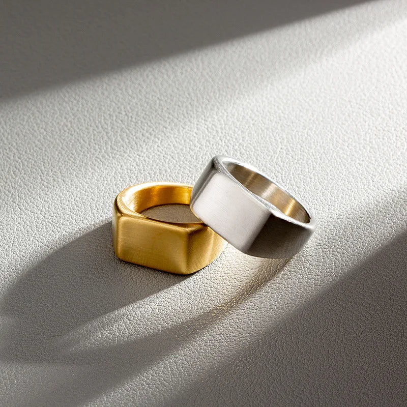 HNSP 316L Stainless Steel Ring For Men 2024 Smooth Rectangular Seal Rings Finger Jewelry Accessories