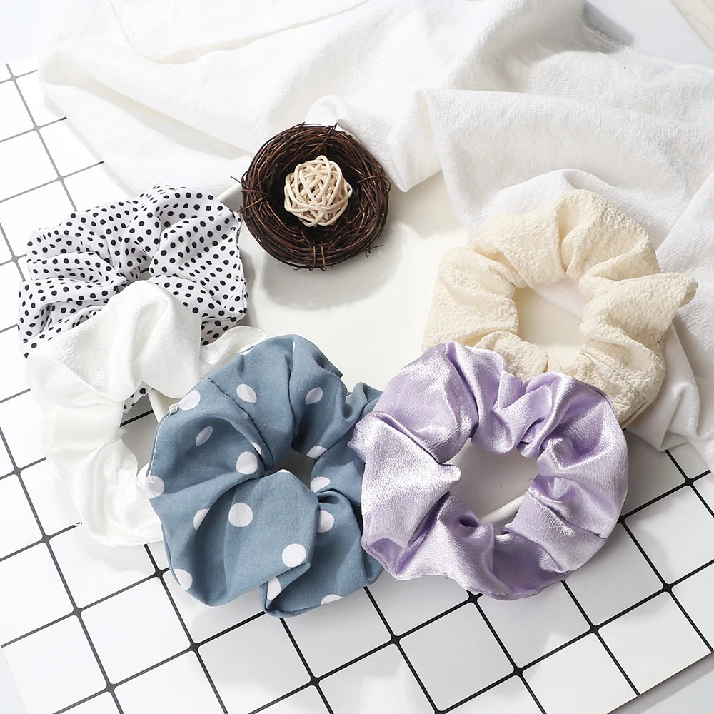 5Pcs/Lot Girl Pink Red Hair Band Accessories Fashion Large Hair Ties Solid Color Elastic Scrunchies For Women Ponytail Hairstyle