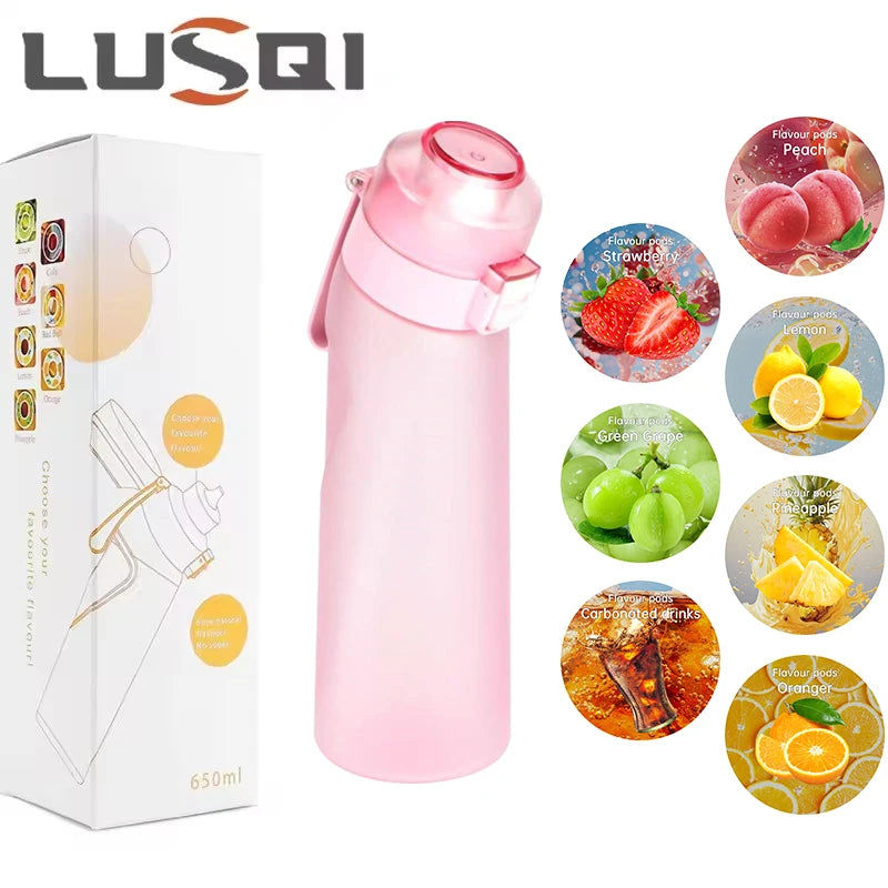 LUSQI 650ml Air Flavored Water Bottle With 7pc Random Flavor Pods Sports Straw Cup Tritan For Outdoor Sports Fitness BPA Free