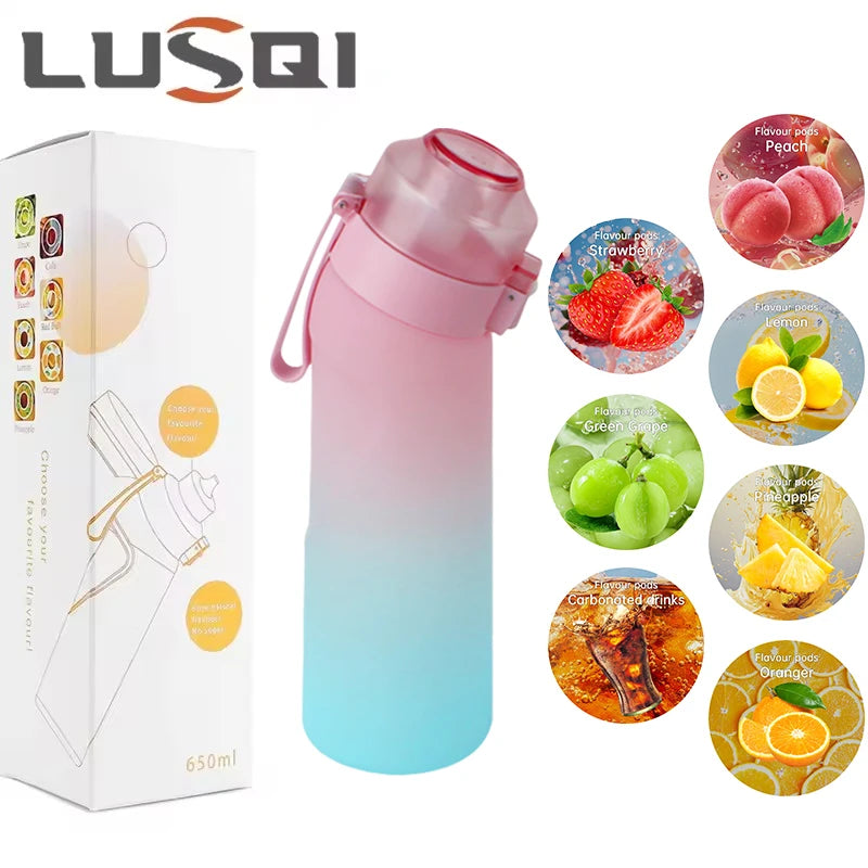 LUSQI 650ml Air Flavored Water Bottle With 7pc Random Flavor Pods Sports Straw Cup Tritan For Outdoor Sports Fitness BPA Free