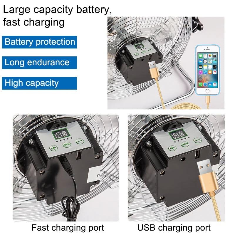 2025 New Household solar fan 12-speed large wind outdoor portable camping fan USB mobile phone fishing light charging