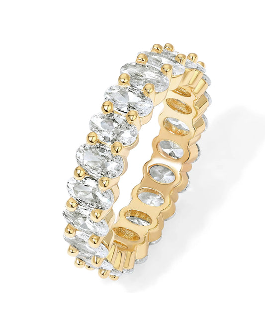 Shevalues Women 14K Gold Plated Rings Oval Cubic Zirconia Love Ring Eternity Ring Stackable Rings for Women Gift Popular Jewelry