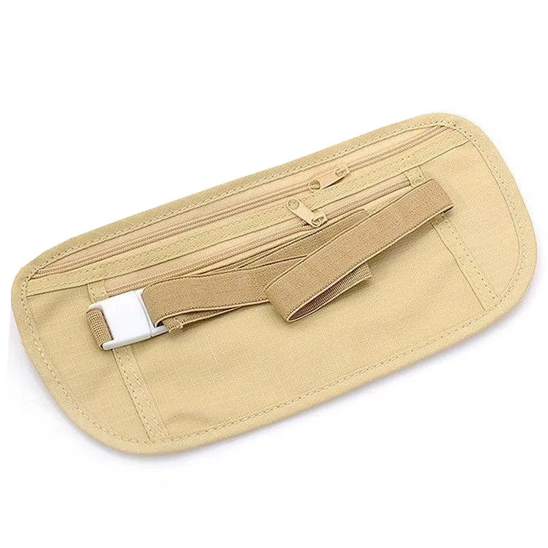 Unisex Travel Waist Pouch Passport Money Belt Bag Hidden Security Wallet Black Zippered Waist Security Pouch