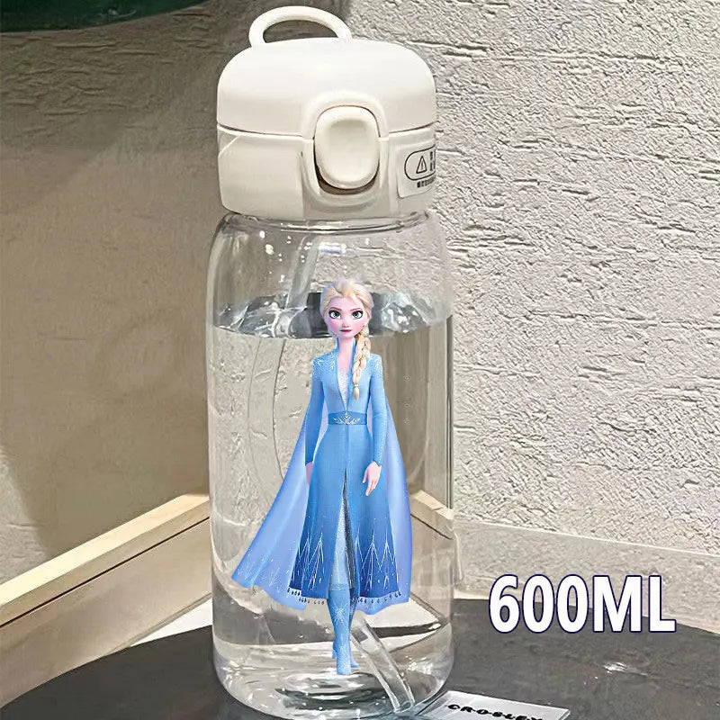 Straw 600/400ML Water Cup Princess Children Portable Plastic Mermaid Frozen Transparent Large Capacity Sport Water Bottle