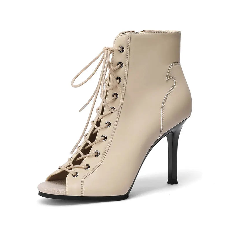Black sexy pump jazz specific dance shoes lace up short tube high heels dance shoes soft soled short boots heels for women