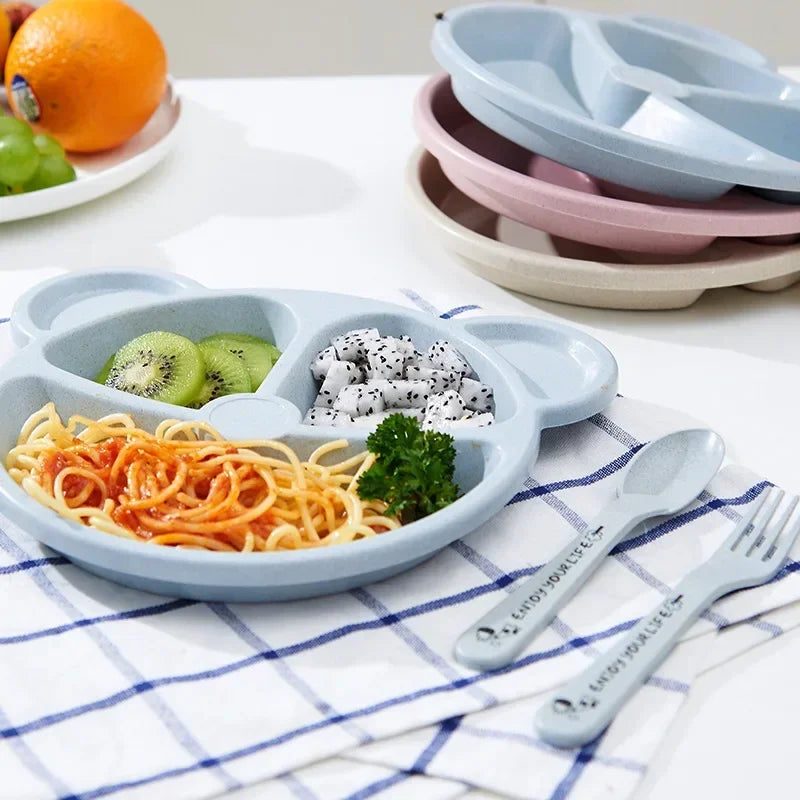3Pcs/Set Baby Food Feeding Tableware Cartoon Bear Bowl+Spoon+Fork Eating Dinnerware for Children Dishes Kids Dinning Plate