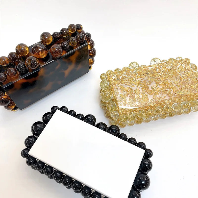 Acrylic Box Evening Clutch Purse Bags For Wedding Party Green/Purple Foil Beads Purses And Handbags Designer Bag
