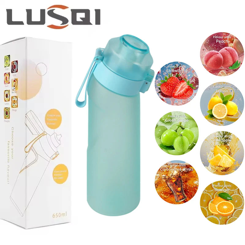 LUSQI 650ml Air Flavored Water Bottle With 7pc Random Flavor Pods Sports Straw Cup Tritan For Outdoor Sports Fitness BPA Free