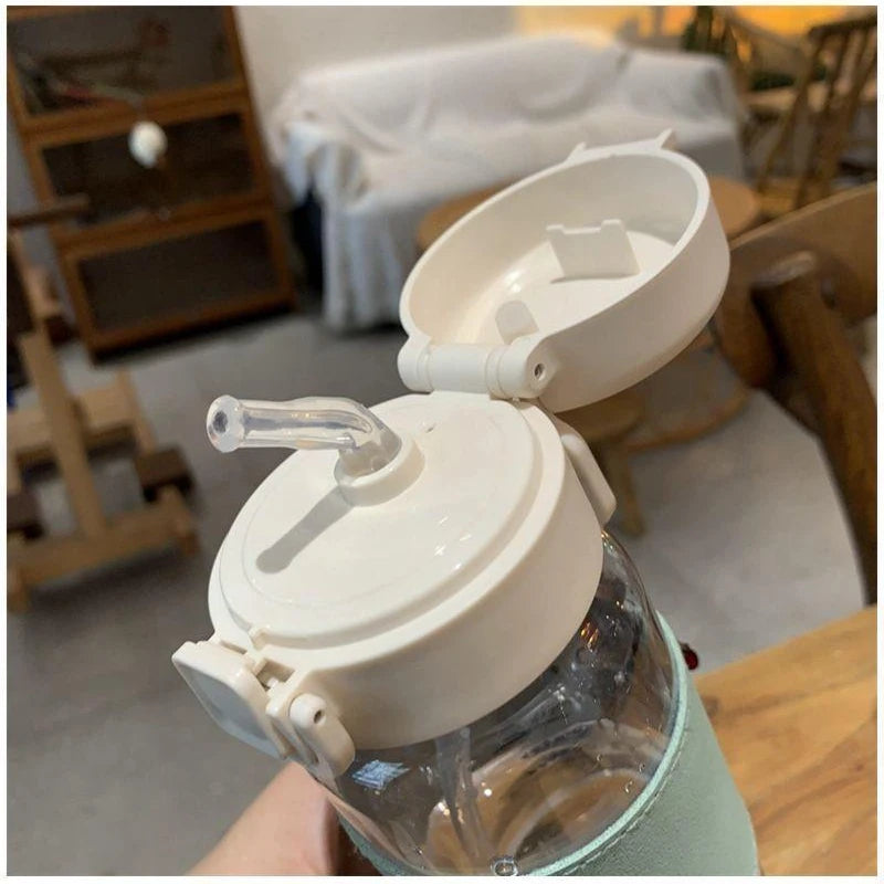 500ml Creative Water Bottle with Straw Portable Plastic Pop-Up Cover Water Cup for School Kids Leak-Proof Cute Drinking Bottle