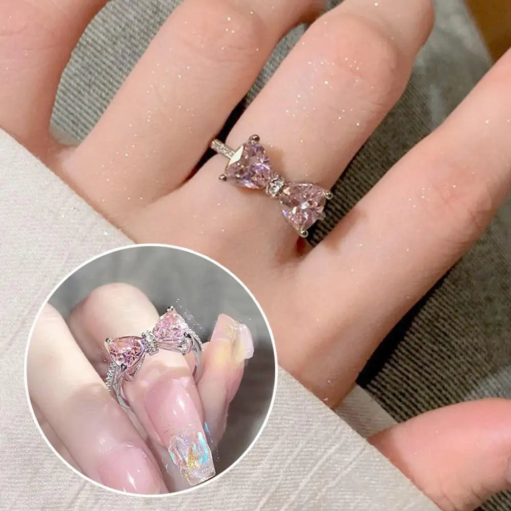 Arrived Romantic Lovely Pink Bowknot Design Female Exquisite Jewelry Bow Tie Zircon For Party And Dating P9Z7