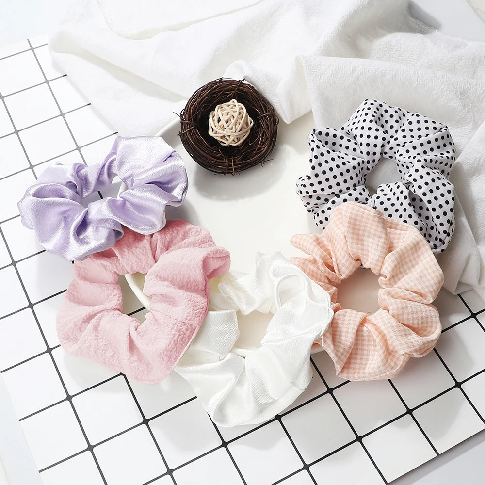 5Pcs/Lot Girl Pink Red Hair Band Accessories Fashion Large Hair Ties Solid Color Elastic Scrunchies For Women Ponytail Hairstyle