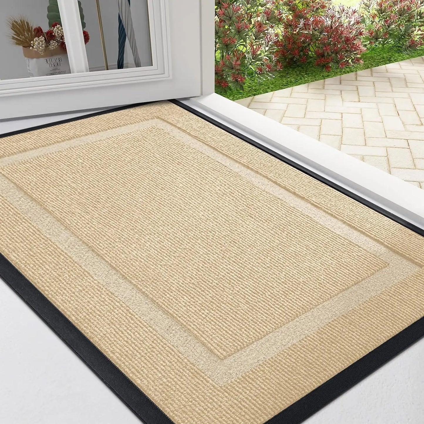 HAPIHAPPY Front Door Mat Indoor Outdoor Entrance Waterproof Sturdy Natural Rubber Fade Resistant Easy Clean Patio Porch Door Mat