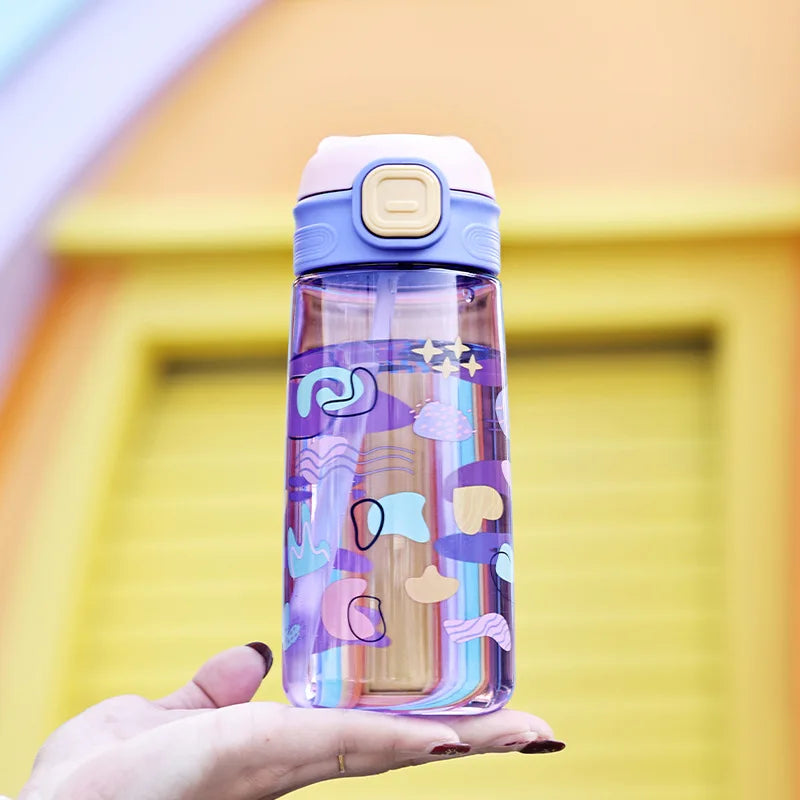 550ml Cute Kids Water Bottle with Straw Outdoor Portable Leakproof Plastic Water Cup  Portable Drinking Bottle Cup Children