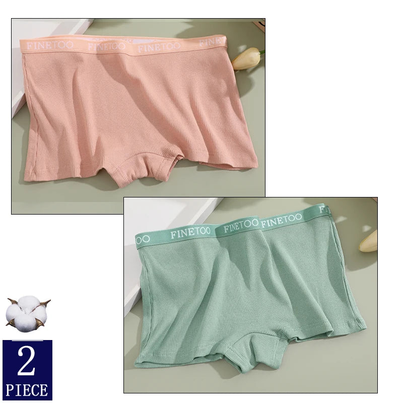 FINETOO 2PCS/Set Women Cotton Panties Female Boxer Boyshort Low Waist Letter Logo Sport Underwear Ladies Pants Intimate Lingerie