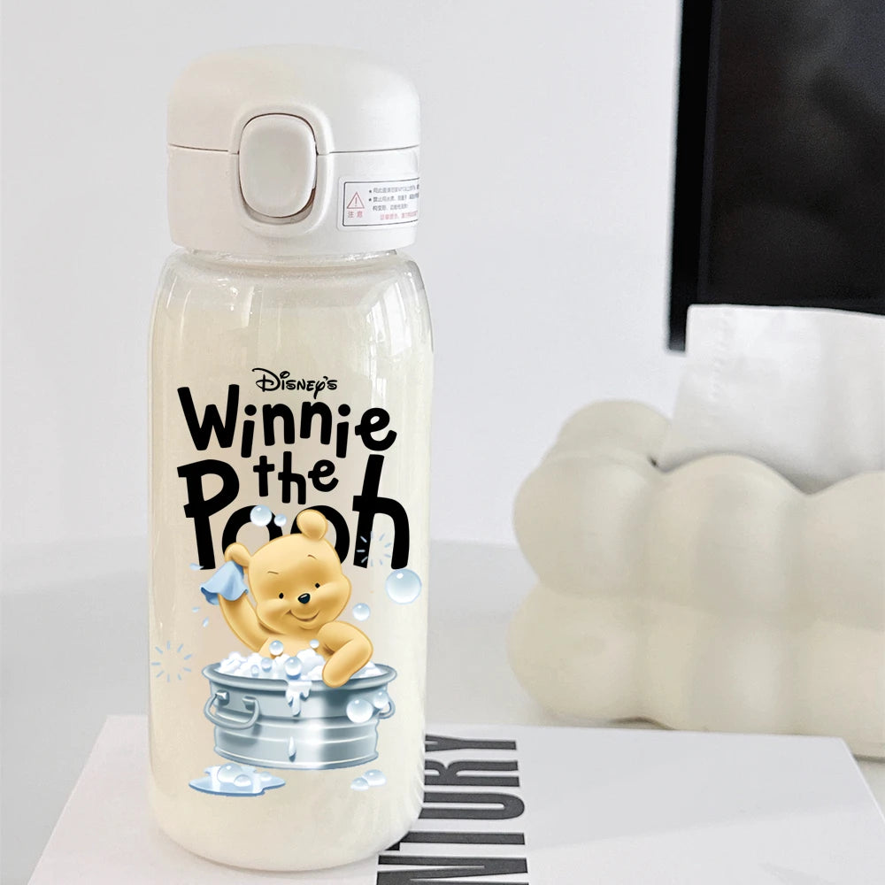 Pooh Bear Mickey Mouse 600ml Cartoon Water Bottle Portable Cute Straw Cup Kids Leak-proof Drinking Jug Outdoor Camping Travel
