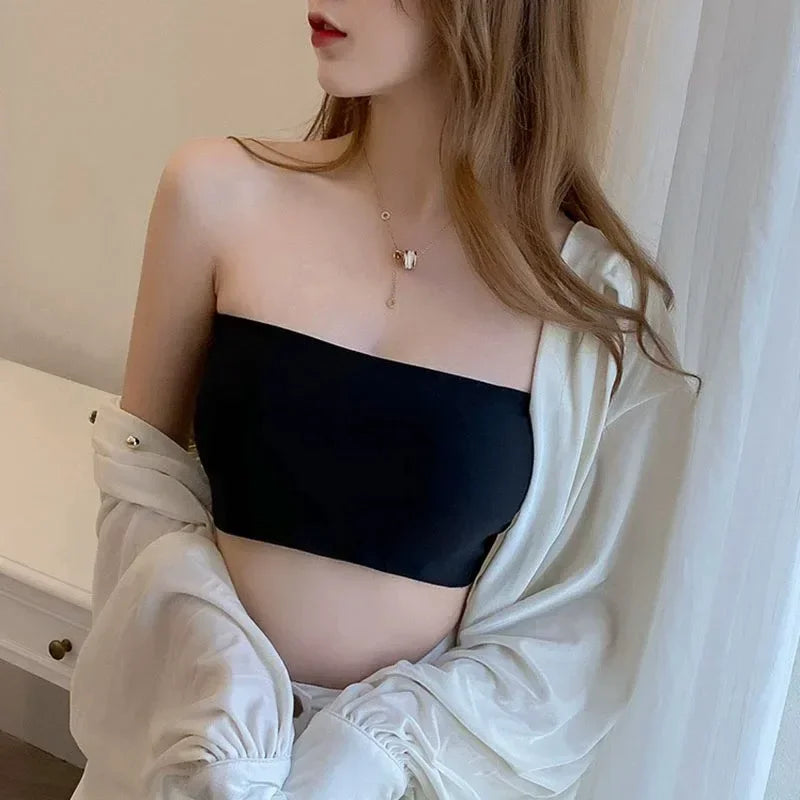 Ice Silk Strapless Bra Girls Seamless Crop Tube Top Bralette for Women Soft Sexy Bras Large Size Bustier Tops Summer Underwear