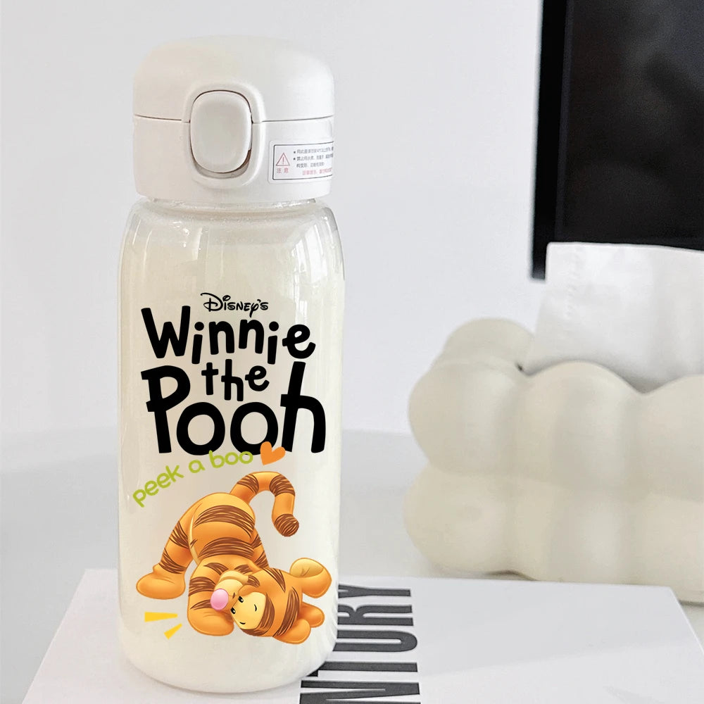 Pooh Bear Mickey Mouse 600ml Cartoon Water Bottle Portable Cute Straw Cup Kids Leak-proof Drinking Jug Outdoor Camping Travel