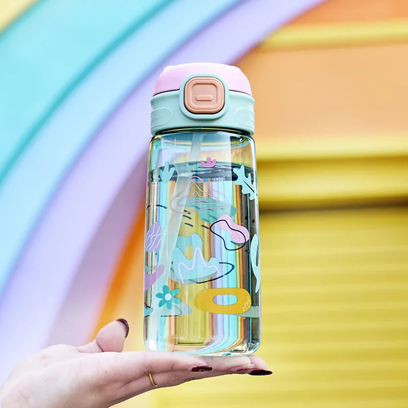 550ml Cute Kids Water Bottle with Straw Outdoor Portable Leakproof Plastic Water Cup  Portable Drinking Bottle Cup Children