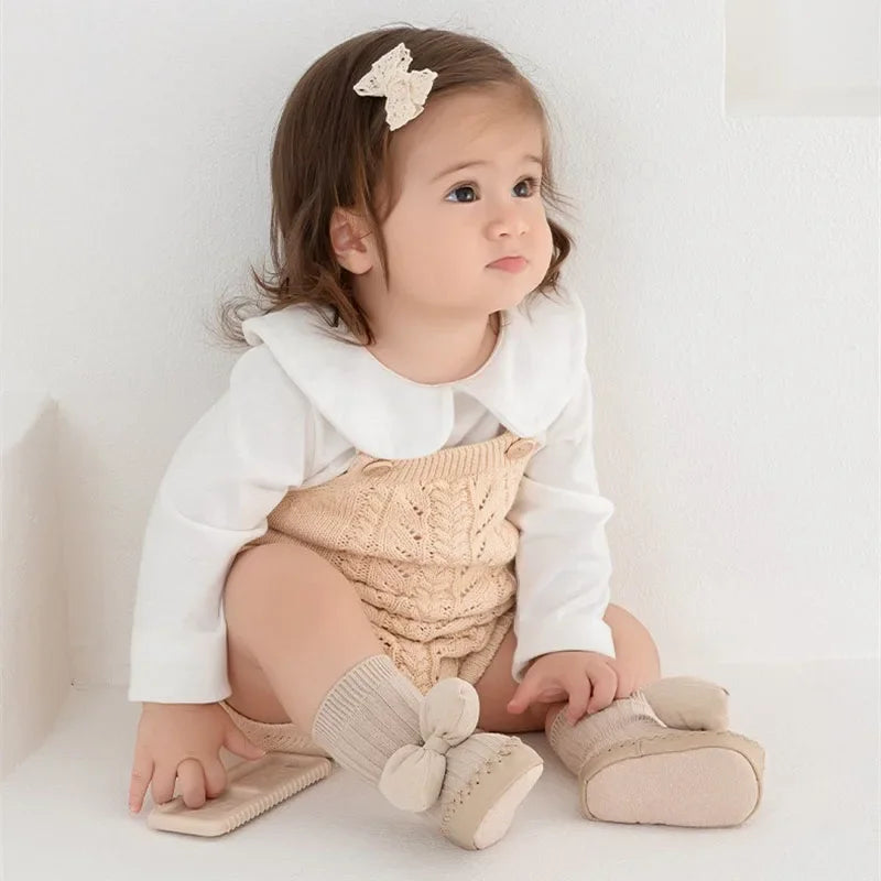 Autumn Baby Bow Middle Tube Socks Shoe Girls Princess Anti Slip Floor Shoes Soft Soled Children Toddler Shoes Kids First Walkers
