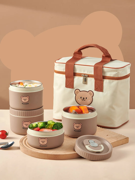 WORTHBUY Cute Thermal Bento Box Portable 304 Stainless Steel Lunch Box Heatable Sealed Leak-proof Food Container For Kids