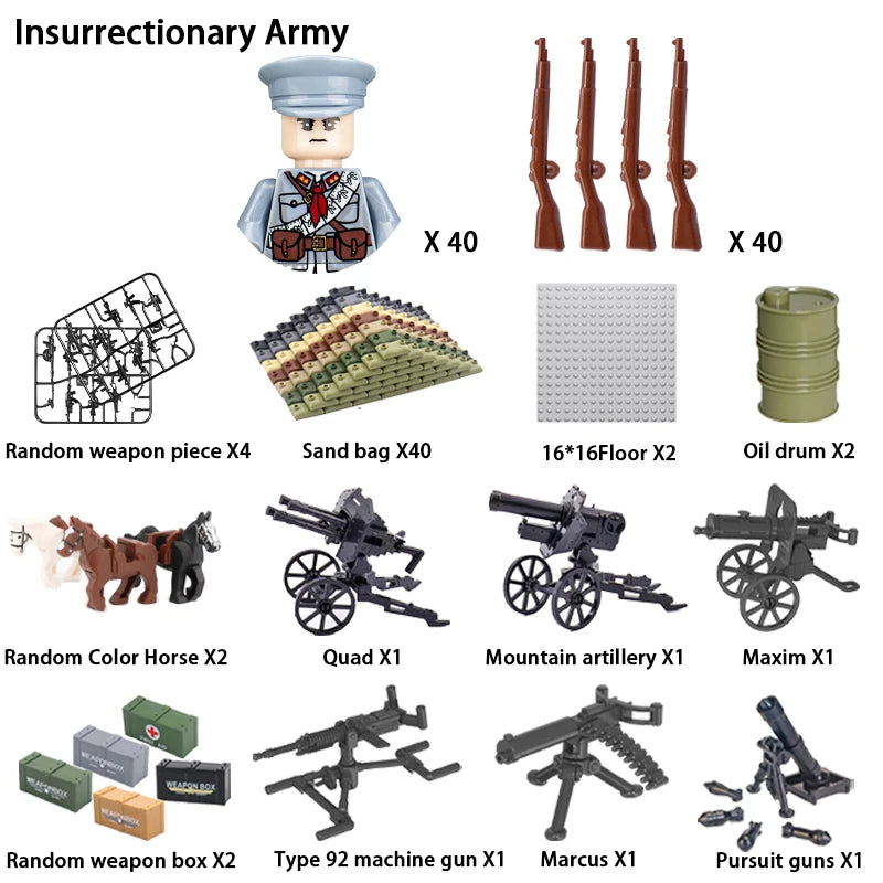 40pcs/batch WWII military characters WWII soldiers National army building blocks weapons Assembling bricks Children's toys