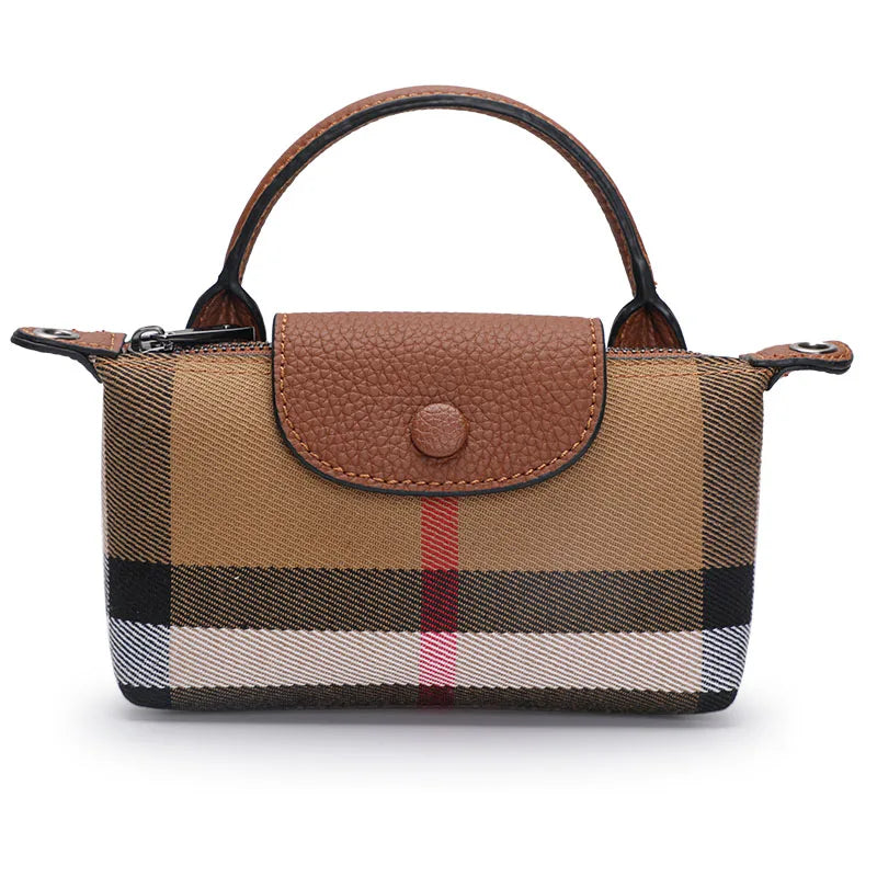 Aidrani  The new women's one shoulder crossbody bag is made of canvas and cowhide, with a high-end and elegant checkered pattern