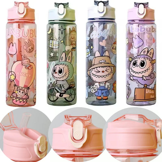 Travel Portable 800Ml Cartoon Labubu Water Bottle with Straw - High-Capacity and Great Kids Birthday Gift