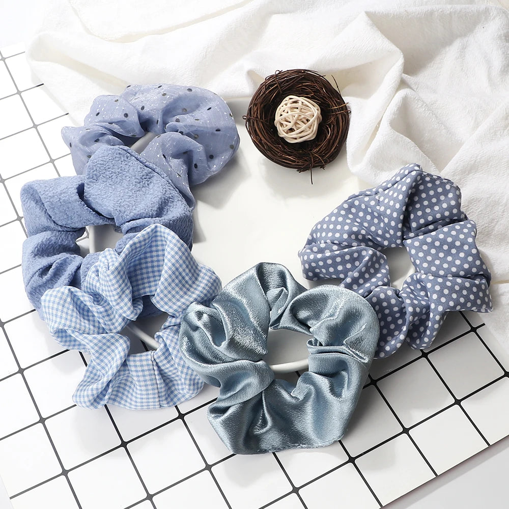 5Pcs/Lot Girl Pink Red Hair Band Accessories Fashion Large Hair Ties Solid Color Elastic Scrunchies For Women Ponytail Hairstyle