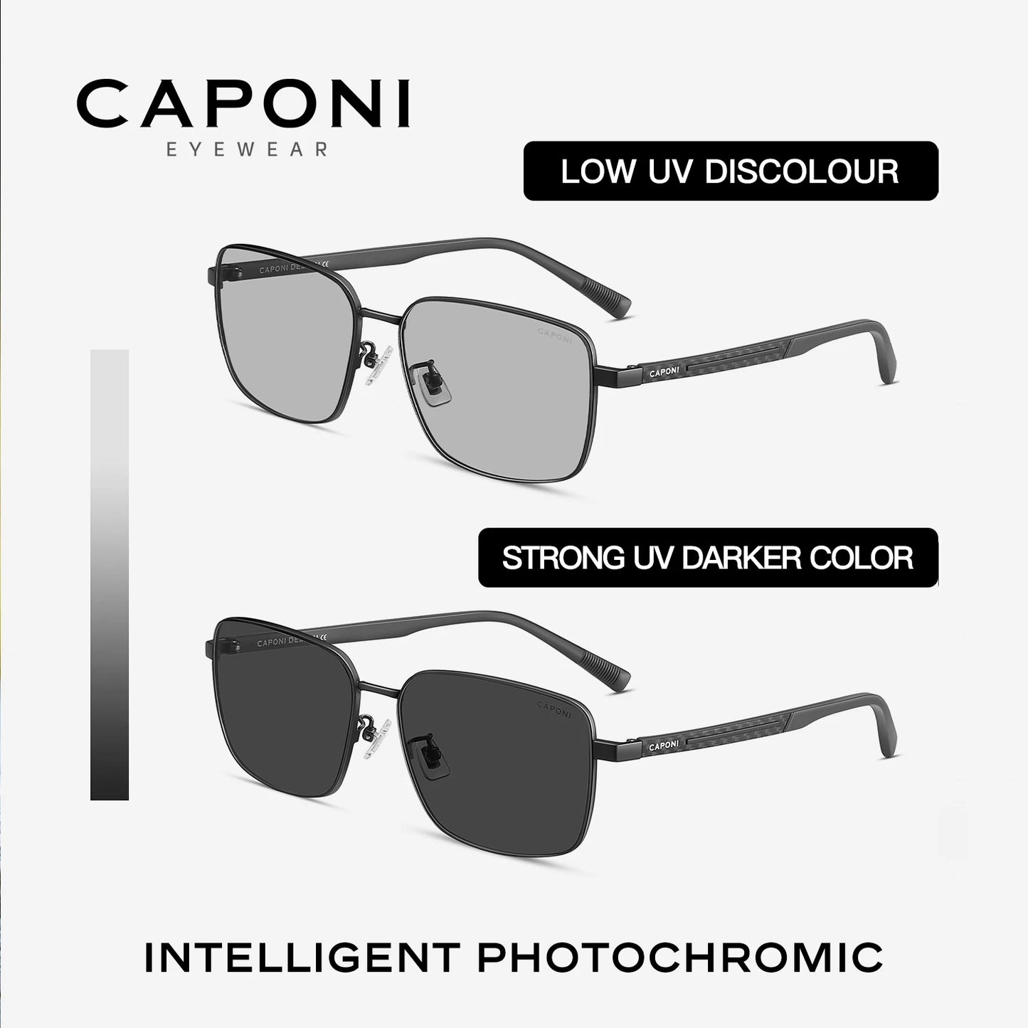 CAPONI Outdoor Sunglass For men Polarized Photochromic Square Shades Driving Sunglasses UV400 Protection Brand Designer BS24704