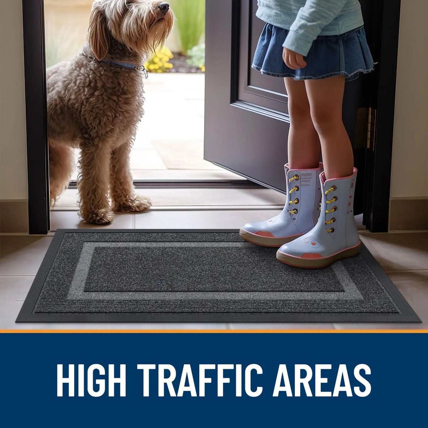 HAPIHAPPY Front Door Mat Indoor Outdoor Entrance Waterproof Sturdy Natural Rubber Fade Resistant Easy Clean Patio Porch Door Mat
