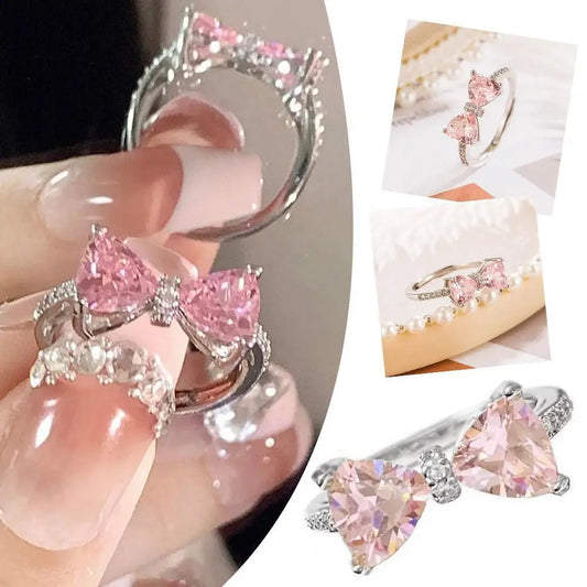 Arrived Romantic Lovely Pink Bowknot Design Female Exquisite Jewelry Bow Tie Zircon For Party And Dating P9Z7