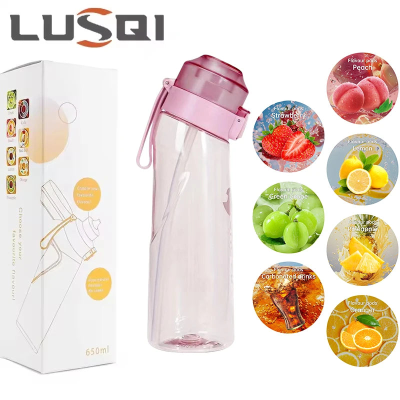 LUSQI 650ml Air Flavored Water Bottle With 7pc Random Flavor Pods Sports Straw Cup Tritan For Outdoor Sports Fitness BPA Free