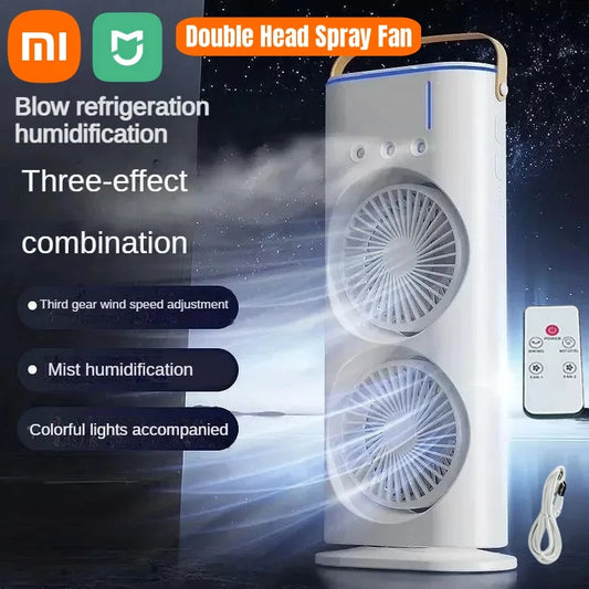 Xiaomi Double-Headed Spray Air Conditioner Fan 3 Speeds Rechargeable USB Desk Air Cooler Night Light with Remote for Office Home