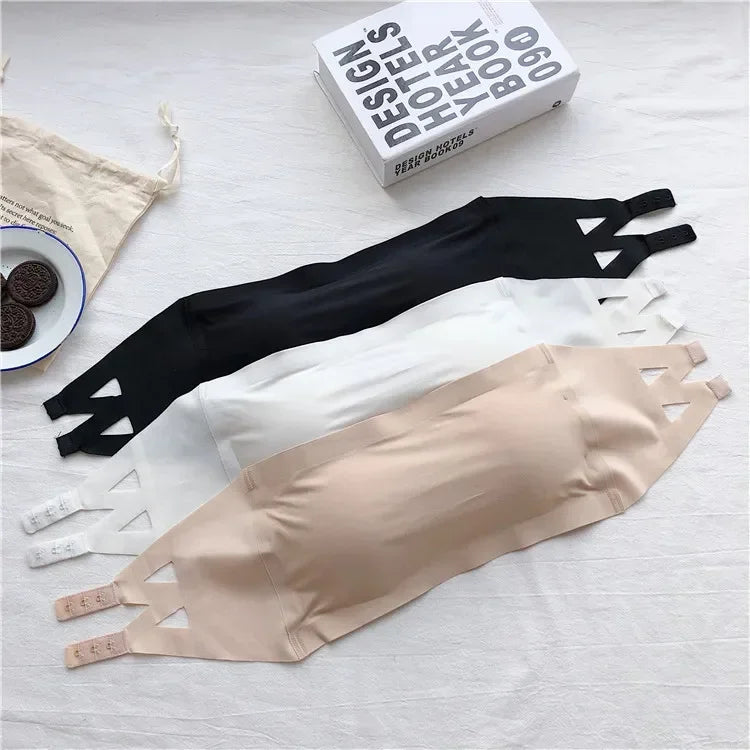 Ice Silk Strapless Bra Girls Seamless Crop Tube Top Bralette for Women Soft Sexy Bras Large Size Bustier Tops Summer Underwear