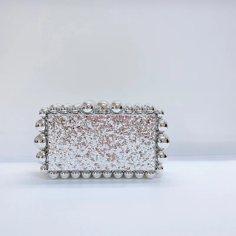 Acrylic Box Evening Clutch Purse Bags For Wedding Party Green/Purple Foil Beads Purses And Handbags Designer Bag